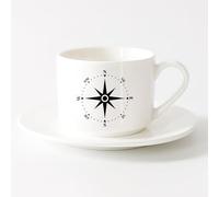 White Mugs Compass Navigation Nautical Sea Ocean Style （6oz/175ml） for Coffee, Soup, Tea, Milk, Latte, hot Cocoa, Ladies, Men，Sets Tea Cup with Saucers (White)