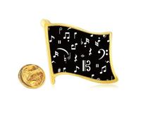 White Music Bar And Notes Black Golden Metal Flag Lapel Pin Badge