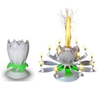 White Musical Birthday Candles Lotus Flower Shape Plays Birthday Music with Opening Flower Perfect for Christmas, Birthdays, Weddings
