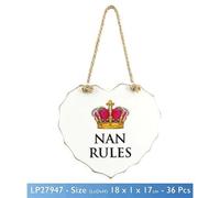 White "Nan Rules" Love Heart Shaped Sentimental Hanging Plaque