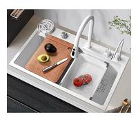 White Nano Stainless Steel Waterfall Single Bowl Workstation with Multifunctional Pull-Out Faucet and Accessories