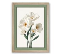 White Narcissus Study Botanical Framed Wall Art Print A2 (59.4×42cm) Oak, Wall Decor for Living Room, Bedroom, Office & Home, Ready to Hang, Art Gift
