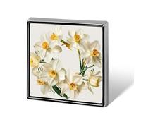 White Narcissus Wreath Unisex Brooches & Pins Square Lightweight Lapel Badge Jewelry for Clothing Shawl Hat