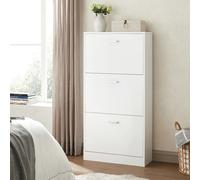 White Narrow 3 Tier Wooden Shoe Cabinet With 3 Flip Doors Wyld and Coco White One Size