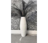 White & natural bamboo tall drum shaped vase 60cm floor or table vase (White)