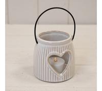 White Natural Ceramic Tealight Holder With Cut Out Heart Detail