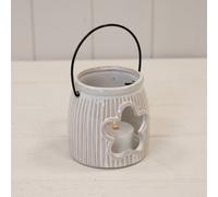 White Natural Ceramic Tealight Holder With Flower Cut Out