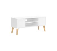 White & Natural Color Wooden TV Bench with Cabinet