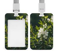White Natural Greenery Twig Badge Holder with Lanyard - Waterproof Hard Plastic ID Card Holder Professional Name Tag Vertical ID Card Name Badge for Office Nurse Doctor Teacher