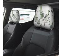 White Natural Greenery Twig Car Seat Headrest Cover 2 PCS, Soft Stretchable Fabric Car Head Rest Protector Dustproof Removable Car Headrest Covers Universal Vehicle Accessories