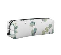 White Natural Greenery Twig Leather Pencil Case Stationery Bag Pen Holder for Work & Office Zippered Pen Pouch