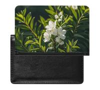 White Natural Greenery Twig Passport Holder with 3 Card Slots, Portable PU Leather Travel Wallet, Slim Protective Cover for Passport, ID, Credit Cards