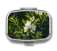 White Natural Greenery Twig Pill Box 2 Compartment - Small Metal Medicine Organizer Portable Pill Case for Purse Pocket Travel Vitamin Organizer for Men Women, BPA-Free