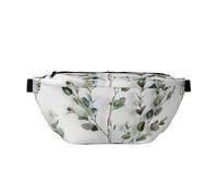 White Natural Greenery Twig Print Bumbag Large Fanny Pack, Crossbody Waist Bag with Adjustable Strap Chest Bag for Hiking Travel Fitness and Daily Carry