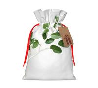 White Natural Greenery Twig Print Christmas Drawstring Holiday Candy Bag Xmas Sacks Reusable Wrapping Bags Party Favor