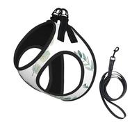 White Natural Greenery Twig Print Small Dog Harness And Leash Set, Adjustable Soft Vest With 360° Reflective Straps For Cats Puppy