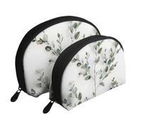 White Natural Greenery Twig Print Small Purses 2Pcs Portable Coin Purse Makeup Bag Soft Vacation Pouch Change Holder Wallet with Zipper Portable for Shopping Travel Party Cosmetic Bag