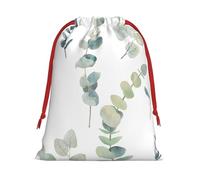 White Natural Greenery Twig Print Soft Drawstring Storage Bags, Flannel Gift Pouches Fashion Novelty Christmas Holiday Gifts Bags
