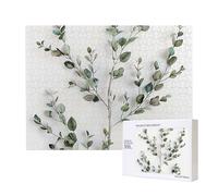 White Natural Greenery Twig Printed 500 Pieces Jigsaw Puzzle with Storage Box, Wooden Puzzle for Adults and Kids, Family Fun Decorative Game, 52x38 CM