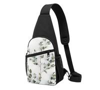 White Natural Greenery Twig Printed Chest Bag Sling Bag for Men Women, Outdoor Crossbody Fanny Packs Hiking Chest Packs Sport Daypacks