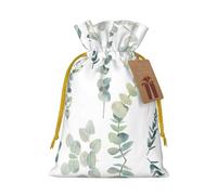 White Natural Greenery Twig Printed Drawstring Gift Bags,Various Sizes, Bulk Plastic Packaging Bags
