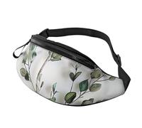 White Natural Greenery Twig Printed Fanny Pack for Men Women Crossbody Waist Bag Pack Bum Bag with Adjustable Strap for Hiking Running Travel Cycling