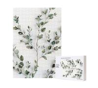 White Natural Greenery Twig Printed Jigsaw Puzzle with Storage Box, Wooden Puzzle for Adults and Kids, 300 Pieces Family Fun Decorative Game, 28x40 CM