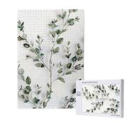White Natural Greenery Twig Printed Jigsaw Puzzle with Storage Box, Wooden Puzzle for Adults and Kids, 1000 Pieces Family Fun Decorative Game
