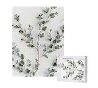 White Natural Greenery Twig Printed Jigsaw Puzzle with Storage Box, Wooden Puzzle for Adults and Kids, 500 Pieces Family Fun Decorative Game, 38x52 CM