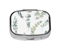 White Natural Greenery Twig Printed,Meta Pill Box 2 Compartment Medicine Case,Portable Organizer
