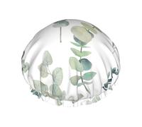 White Natural Greenery Twig Printed,Shower Cap Nightcap Double Layer Waterproof Elastic Bath Cap Reusable Hair Cap