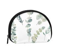 White Natural Greenery Twig Printed, Women's Storage Bag Shell Makeup Bag Small Coin Purse Shell Change Pouch