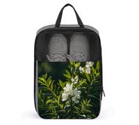 White Natural Greenery Twig Shoe Bag Waterproof & Breathable Shoe Pouch for Travel, Portable Carry Case for Sports Sneakers, Gym, Vacation