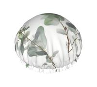 White Natural Greenery Twig Shower Cap for Women Men, Elastic and Reusable, Stylish Large Waterproof Shower Bonnet, Washable Hair Bath Caps, Double Layers Bathing Hat for Long Hair, Braids