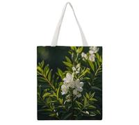 White Natural Greenery Twig Tote Bag, Aesthetic Canvas Tote Bag Reusable Grocery Shopping Bag for Women Men