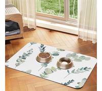 White Natural Greenery Twig,Waterproof Pet Feeding Mat,PU Leather Placemats for Cat Dog Water Bowl,Food Mats,40x60cm