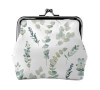 White Natural Greenery Twig Women's Leather Kiss-Lock Coin Purse,Double-Sided Full Print Pattern,Ultra-Fine Fiber Leather,Small Clutch Wallet for Cash,Cards,Coins