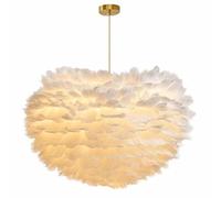 White Natural Hand-Woven Feather Pendant Light Romantic and Elegant Feather Lampshade, Ceiling Lamp Decorative Chandelier for Bedroom, Living Room, Home Decor