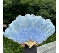White Natural Ostrich Feather Fan Hand Held Dance Folding Big Plumes Fans Performance Dance Party Stage Carnival Show Props Long-Light Sky blue-100cm 2pcs