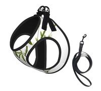 White Natural Plant Green Twig printing Puppy Harness, Dog Harness and Leash Set, Soft Mesh Reflective Breathable Lightweight Vest-Style