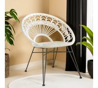 Orsina White Natural Rattan Chair, Easy To Clean Outdoor Chair, Backrest Rattan Armchair
