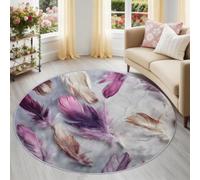 White Nature Scandinavian Round Rug, 120 cm Carpet for Kids Boys Girls | Soft Non-Slip Backing Carpet, Photography Gradient Feathers Concrete Cracks Machine Washable Area Rug for Playroom Bedroom