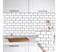(White (Navy Blue Frame)) 10 Pcs Brick Shaped Peel and Stick Wall Tile Stickers