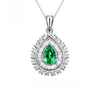 White Necklace Pendant Women,Flower Shape and Pear with 1.37ct Diamond and 0.93ct Emerald Necklaces Pendant Green