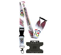 White Neurodiversity Awareness Lanyard with Detachable Clip & Safety Breakaway & Black Horizontal ID Card Holder