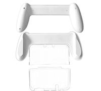 White New3DS Lightweight Hand Grips + Protective Crystal Case Hard Clear Shell Set, for New 3DS Small Handheld Console, Non-Slip Anti-Scratch Gaming Handle & Top/Bottom Protection Covers