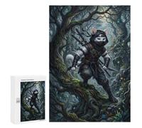 White Ninja Cat in Enchanted Forest Jigsaw Puzzle, 300 PCS, Indoor Activity for The Home, An Absorbing Project for Relaxed Weekends, at Home