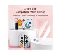 (WHITE, Nintendo Switch) Moon Switch Case for Switch Oled/Ns - 3-in-1 Switch Accessory Kit with 1 Switch Shell, 2 Screen Protectors, 2 Thumb Grips