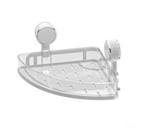 White No Drill Shower Corner Caddy Clear Suction Cup Bathroom Shelf | Transparent Acrylic Organizer Rack with Vacuum Grip for Tile Glass Mirror Surface Soap Shampoo Razor Holder Rustproof Space