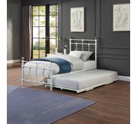 (White, No Mattress) BAYFORD TRADITIONAL SINGLE METAL BED FRAME & GUEST TRUNDLE